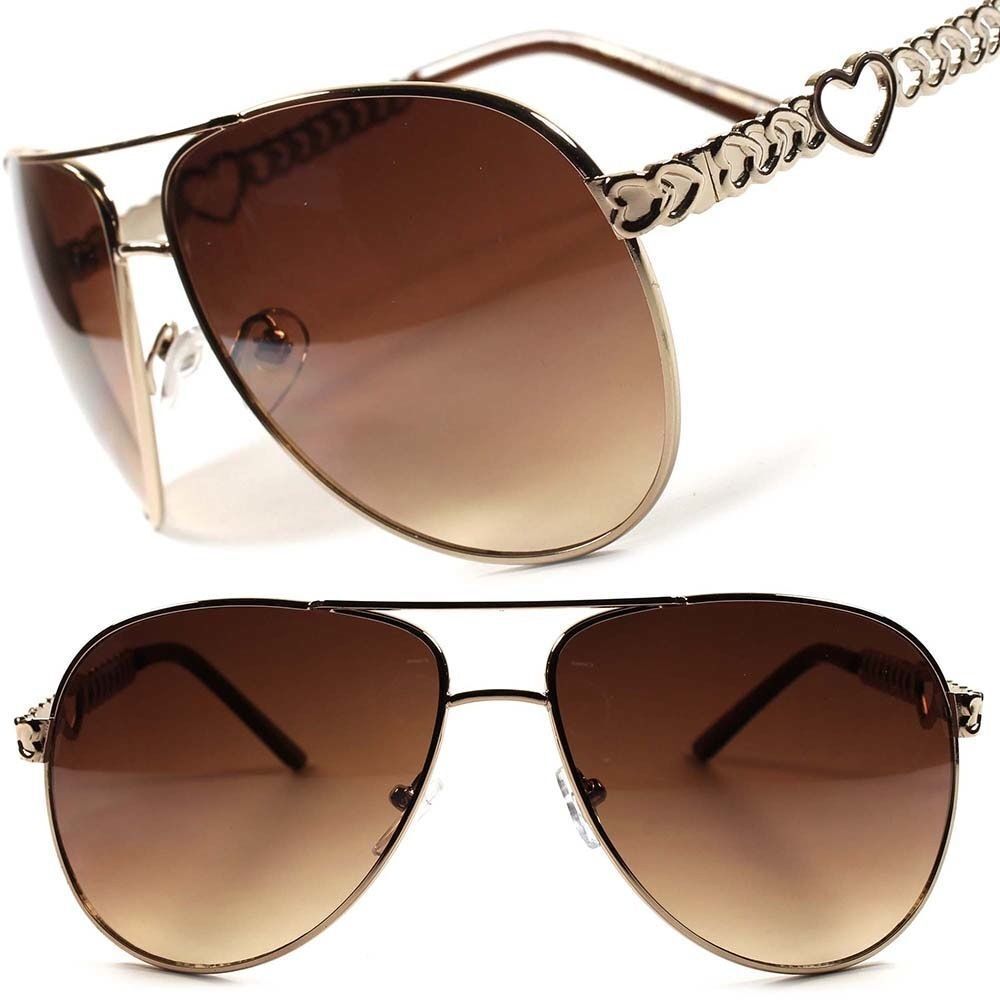 Stunning Designer Gold Brown Vintage Retro Heart Shape Sexy Womens Sunglasses